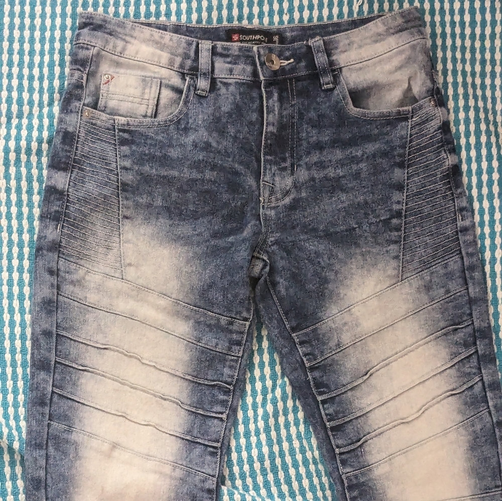 SouthPole Jeans Youth size16 Blue Stretch Denim Moto Distressed